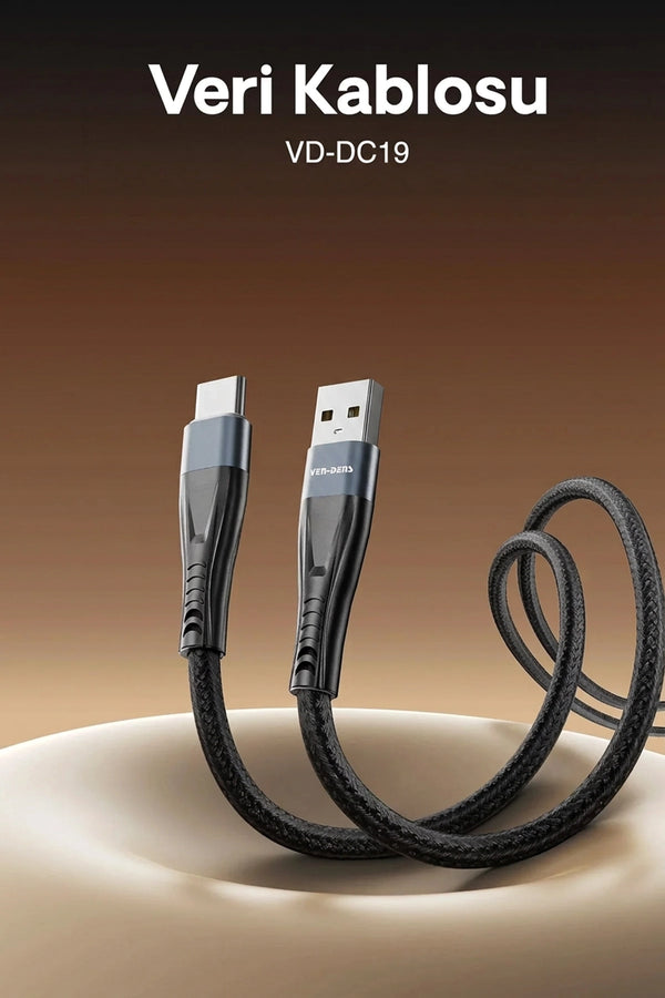 Vendens VD-DC19C USB-A'dan USB-C'ye Örgülü 18W Type C Şarj Kablosu 1.2m