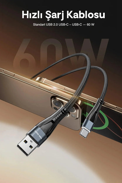 Vendens VD-DC19C USB-A'dan USB-C'ye Örgülü 18W Type C Şarj Kablosu 1.2m