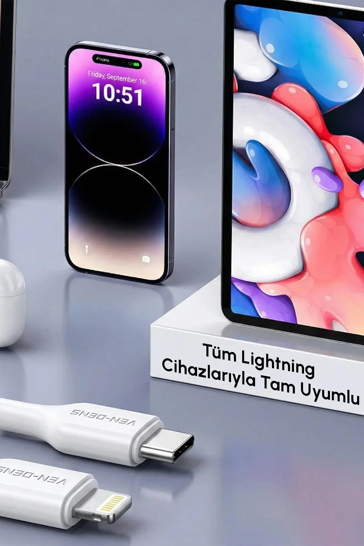 Vendens VD-DC20CL Apple MFi Onaylı 27W Type-C to Lightning Hızlı Şarj Kablosu, 1 Metre