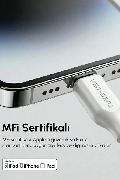 Vendens VD-DC20CL Apple MFi Onaylı 27W Type-C to Lightning Hızlı Şarj Kablosu, 1 Metre