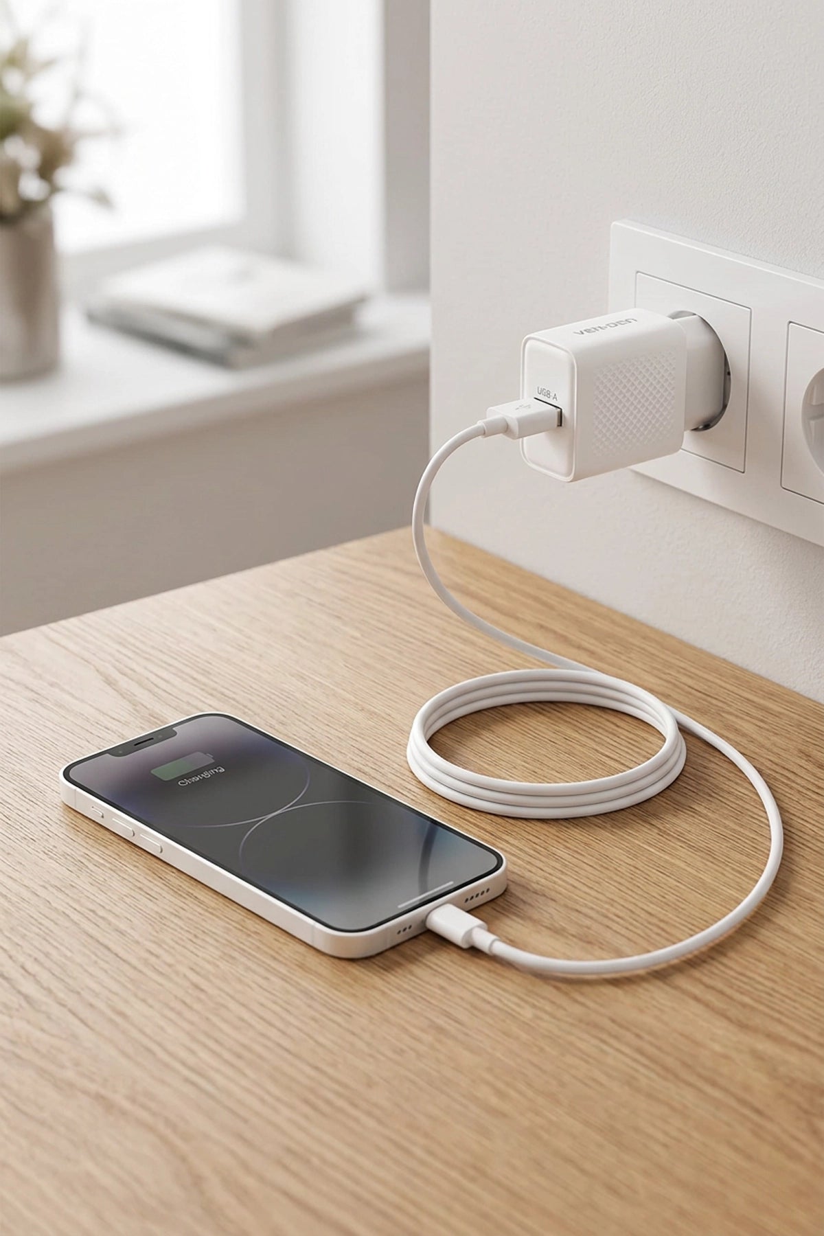 Vendens VD-TC019BA02 10.5W Hızlı Şarj Adaptörü, USB-A, 1 Metre Veri ve Şarj Kablosu, Beyaz