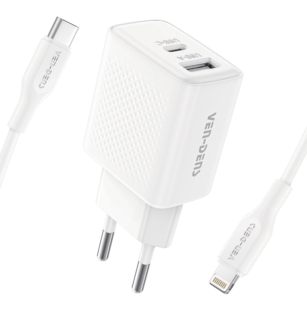 Vendens 10.5W Hızlı Şarj Cihazı PD 30W USB-C to Lightning Kablo Seti - Beyaz