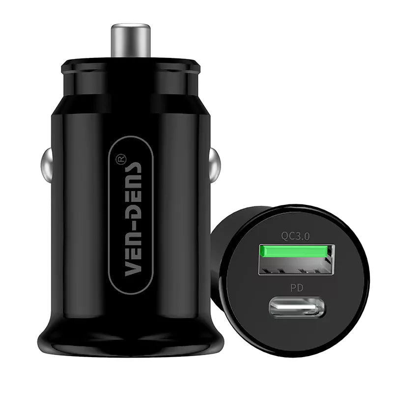 VD-CC003 Ven-Dens USB+Type-C portlu PD 20W hızlı şarj özellikli mini araç şarj cihazı, akıllı ve taşınabilir, akıllı telefonlarla evrensel uyumluluk.