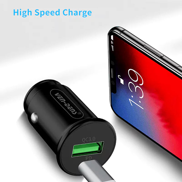 Vendens VD-CC003 20W PD Hızlı Araç Şarj Aleti - Çift Portlu (USB + Type-C)