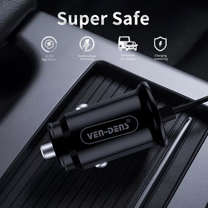 VD-CC003 Ven-Dens USB+Type-C portlu PD 20W hızlı şarj özellikli mini araç şarj cihazı, akıllı ve taşınabilir, akıllı telefonlarla evrensel uyumluluk.