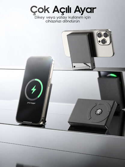 Vendens VD-PB078 10000 mAh 25W Kablosuz Magesafe Hızlı Şarj Powerbank Type-C Qİ2 Teknolojisi Standlı
