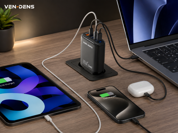 Vendens 65W USB +2 Type-C Hızlı Şarj Cihazı Siyah