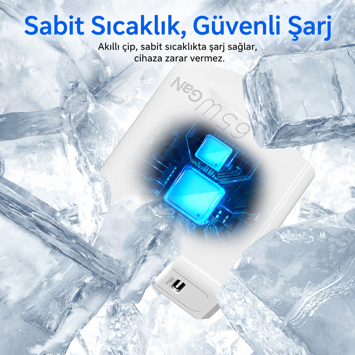 Vendens 3'lü Fonksiyonlu PD65W Hızlı Şarj Cihazı - 2 Type-C ve USB Portlu, Avrupa Fişi (Beyaz)