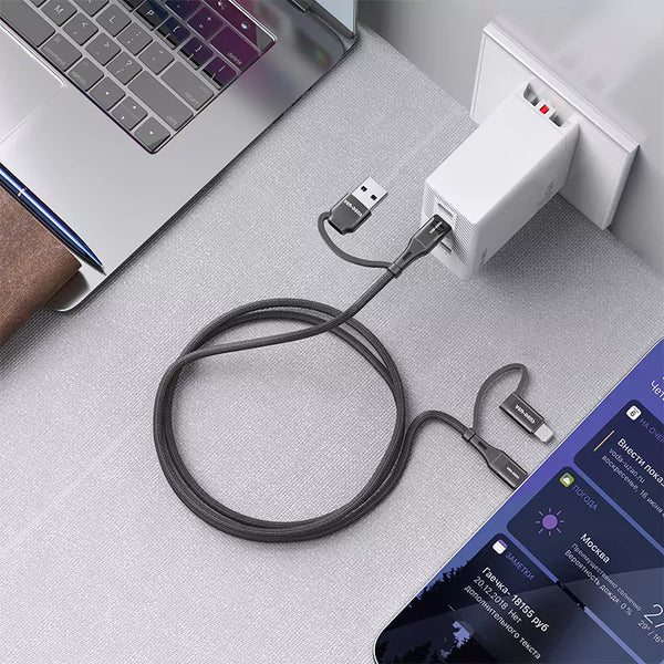 Ven-dens DCA06 4'ü 1 Arada Hızlı Şarj ve Data Kablosu - Type-C, Lightning, USB-A - 60W PD - 1.5M Naylon Örgü
