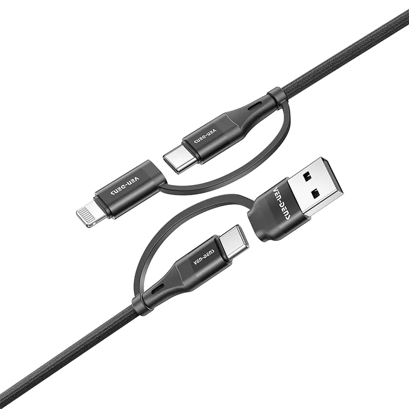 Ven-dens DCA06 4'ü 1 Arada Hızlı Şarj ve Data Kablosu - Type-C, Lightning, USB-A - 60W PD - 1.5M Naylon Örgü