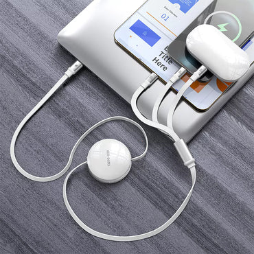 Ven-Dens 3'ü 1 Arada Makaralı Hızlı Şarj Kablosu - 100W PD Type-C, iPhone (Lightning) ve Micro USB Uçlu
