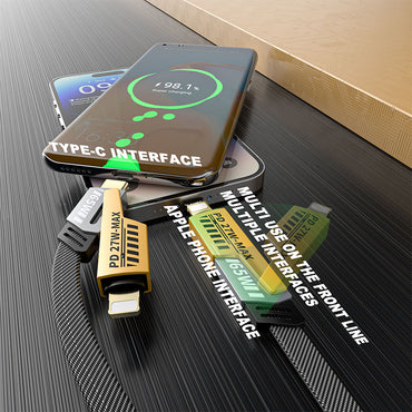 VD-DCA05 4'ü 1 arada 65W USB Lightning Type-C 1.2 Metre Veri Kablosu Naylon Kablo Hızlı Şarj Özelliğiyle Apple ve Cep Telefonları İçin