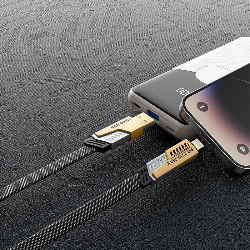 VD-DCA05 4'ü 1 arada 65W USB Lightning Type-C 1.2 Metre Veri Kablosu Naylon Kablo Hızlı Şarj Özelliğiyle Apple ve Cep Telefonları İçin