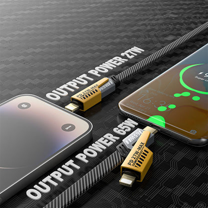 VD-DCA05 4'ü 1 arada 65W USB Lightning Type-C 1.2 Metre Veri Kablosu Naylon Kablo Hızlı Şarj Özelliğiyle Apple ve Cep Telefonları İçin