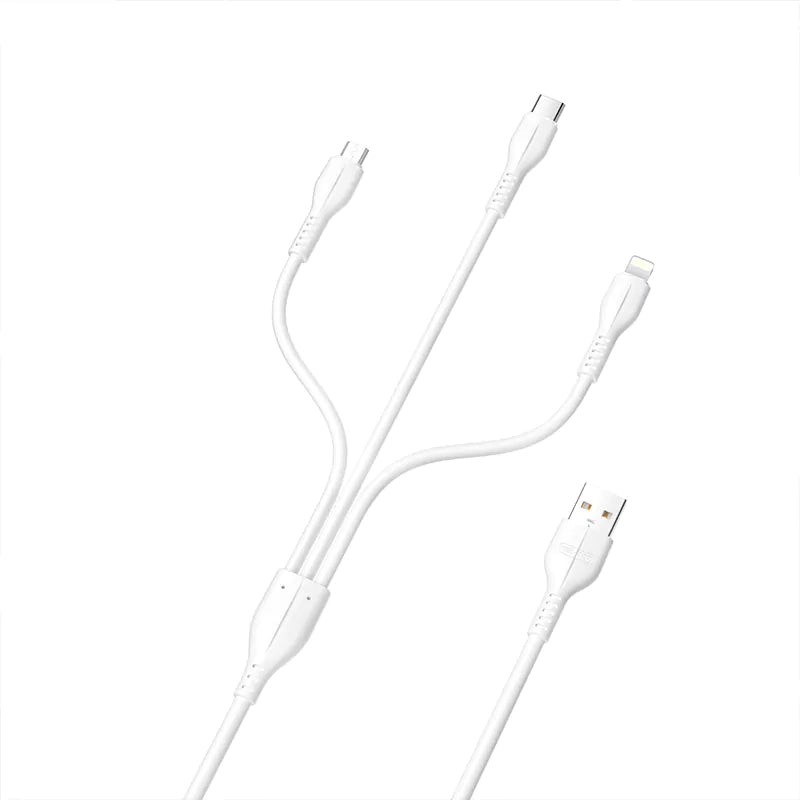 Ven-Dens DCD08 3'ü 1 Arada Hızlı Şarj ve Data Kablosu (Micro USB, Type-C, Lightning) - 1.2 Metre