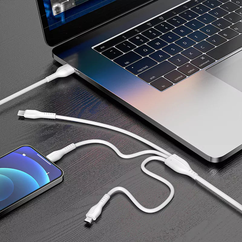 Ven-Dens DCD08 3'ü 1 Arada Hızlı Şarj ve Data Kablosu (Micro USB, Type-C, Lightning) - 1.2 Metre