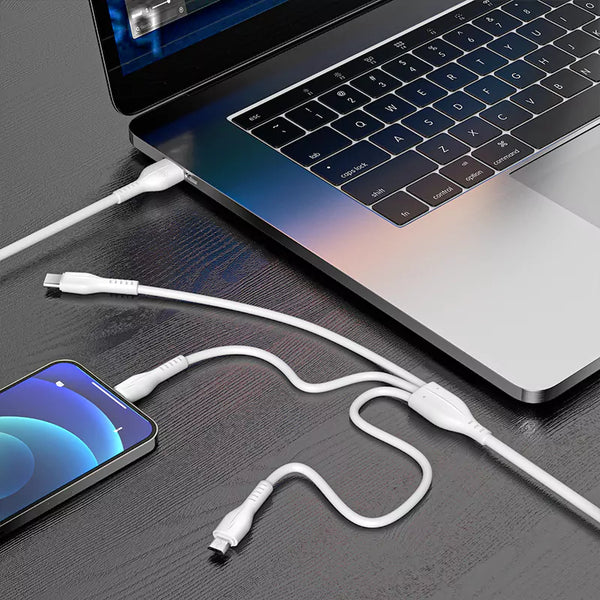 Ven-Dens DCD08 3'ü 1 Arada Hızlı Şarj ve Data Kablosu (Micro USB, Type-C, Lightning) - 1.2 Metre