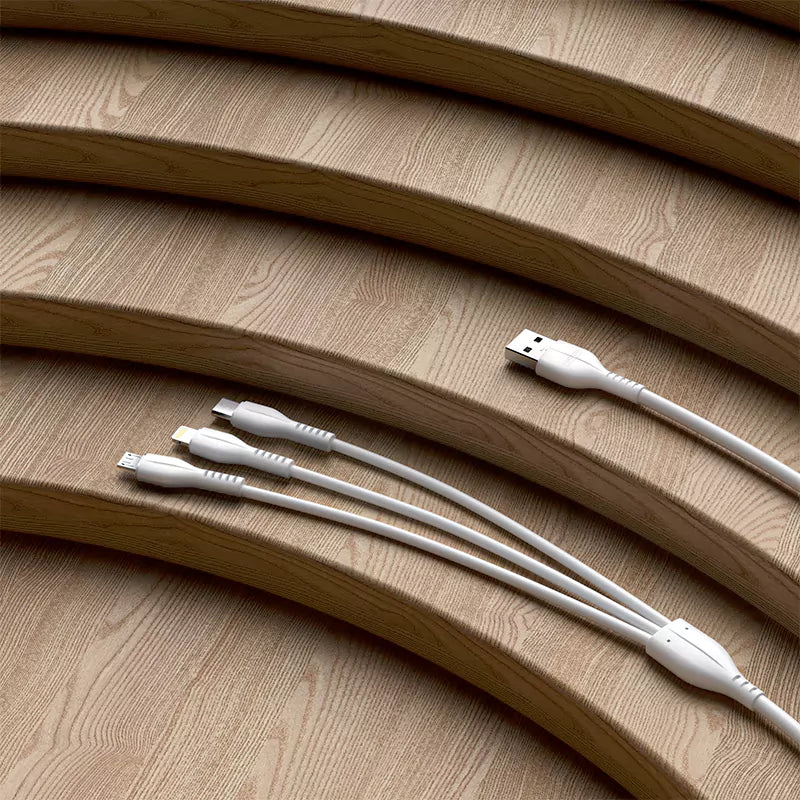 Ven-Dens DCD08 3'ü 1 Arada Hızlı Şarj ve Data Kablosu (Micro USB, Type-C, Lightning) - 1.2 Metre