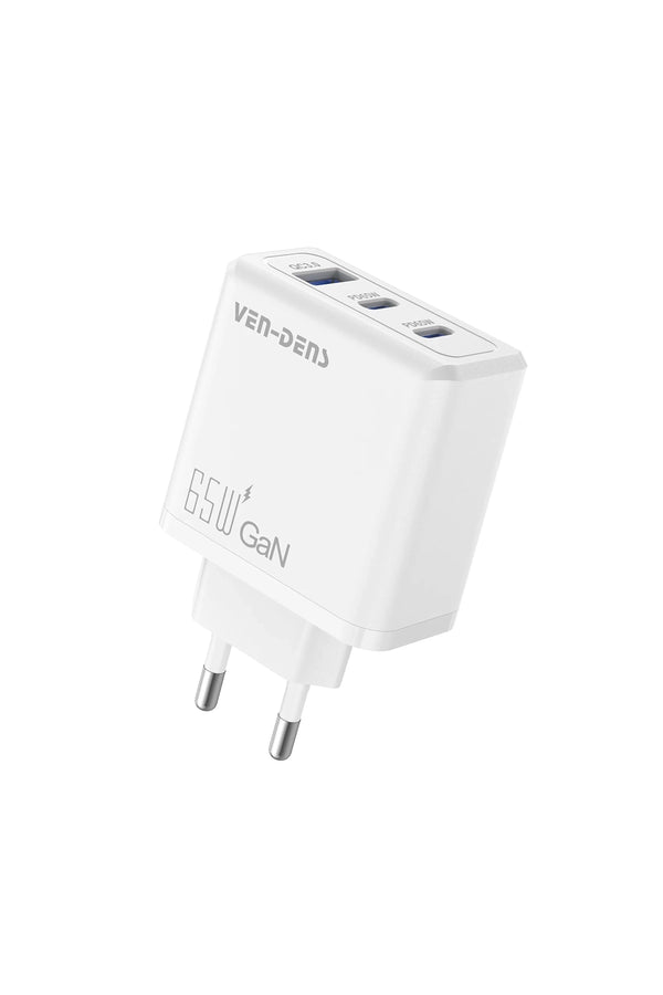 Vendens SP-TC80BG 65W PD Hızlı Şarj Adaptörü GAN Teknoloji , 2x Type-C + USB-A, 3 Portlu, Avrupa Fişli