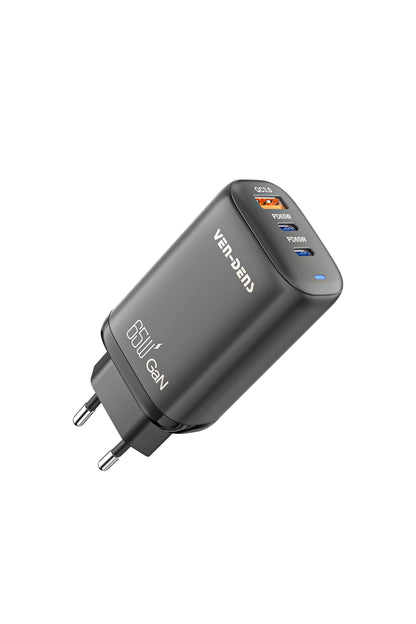 Vendens SP-TC91BG 65W GAN Teknoloji Hızlı Şarj Adaptörü, 2x USB-C + USB-A, PD ve QC3.0