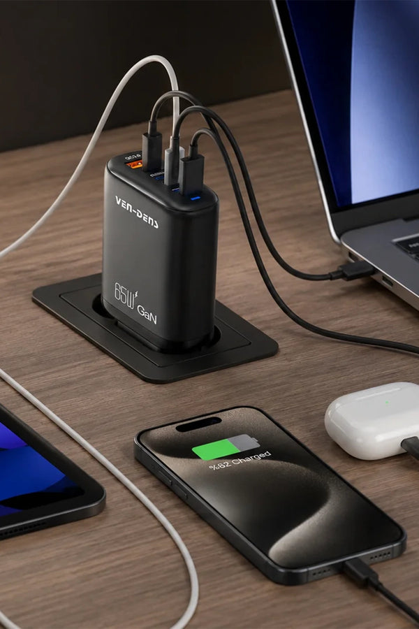 Vendens SP-TC91BG 65W GAN Teknoloji Hızlı Şarj Adaptörü, 2x USB-C + USB-A, PD ve QC3.0