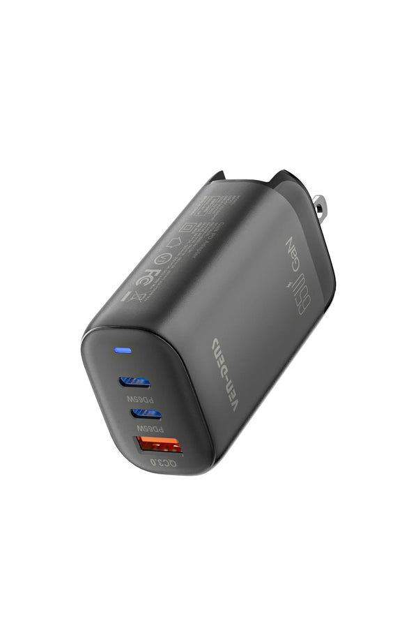 Vendens SP-TC92UG 65W PD GAN Teknoloji Hızlı Şarj Adaptörü, 2x USB-C + USB-A, AB İngiltere ABD Priz Uyumlu
