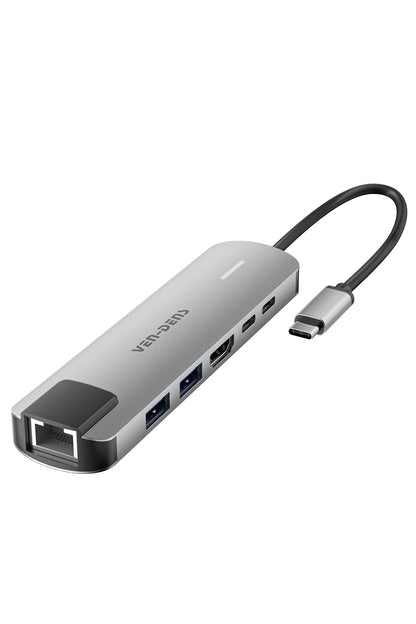 Vendens VD-ADP019 6'sı 1 Arada USB-C Hub, 4K HDMI, USB 3.0, PD 90W, RJ45 Ethernet