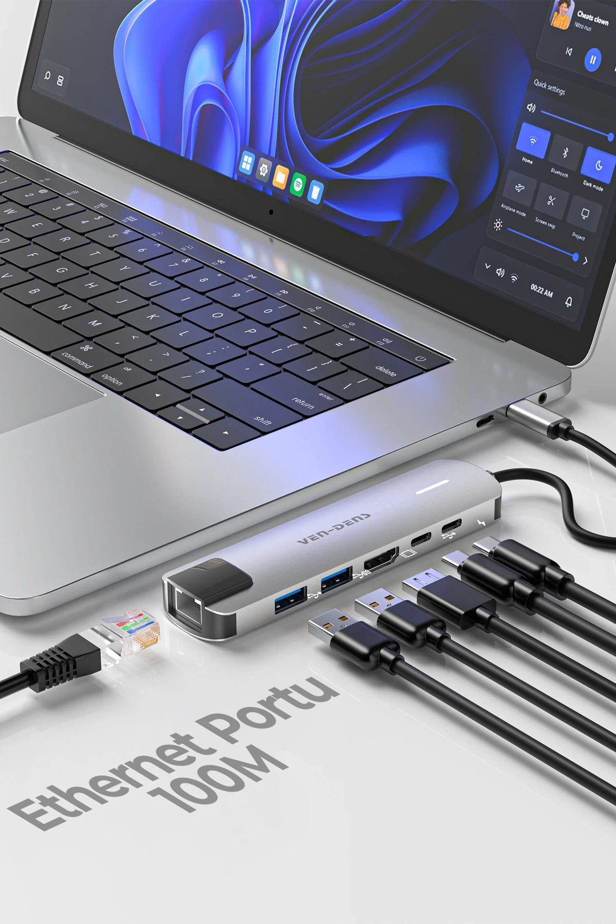 Vendens VD-ADP019 6'sı 1 Arada USB-C Hub, 4K HDMI, USB 3.0, PD 90W, RJ45 Ethernet