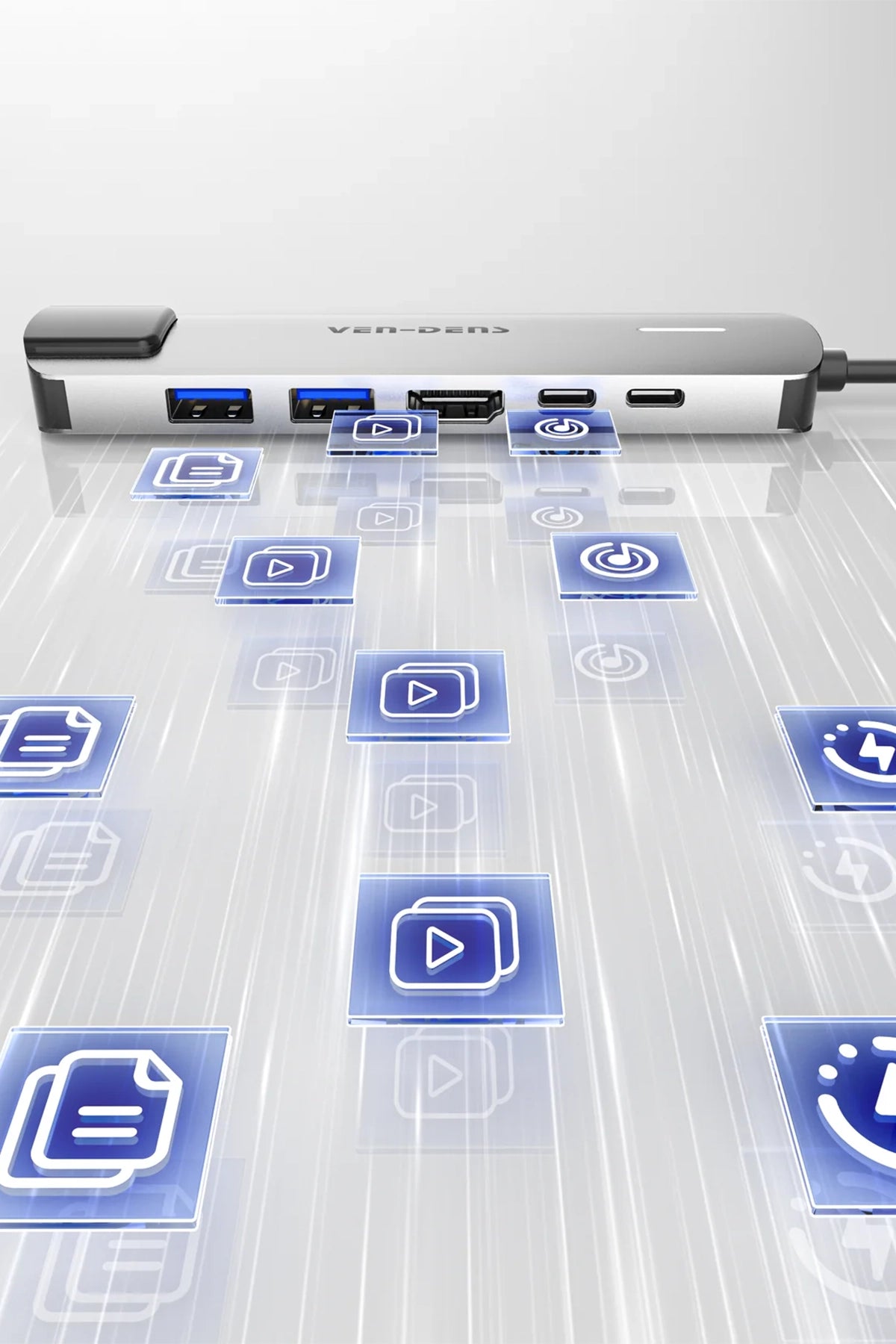Vendens VD-ADP019 6'sı 1 Arada USB-C Hub, 4K HDMI, USB 3.0, PD 90W, RJ45 Ethernet