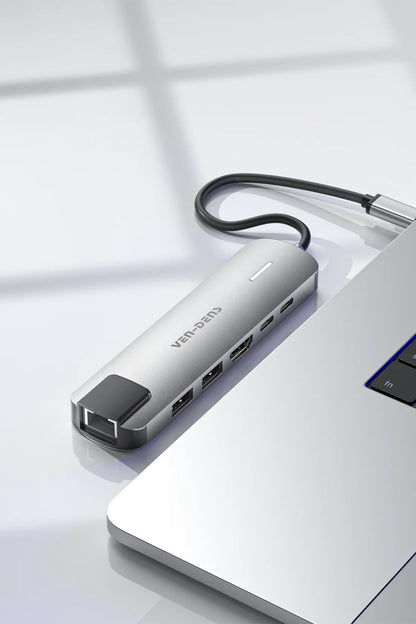 Vendens VD-ADP019 6'sı 1 Arada USB-C Hub, 4K HDMI, USB 3.0, PD 90W, RJ45 Ethernet