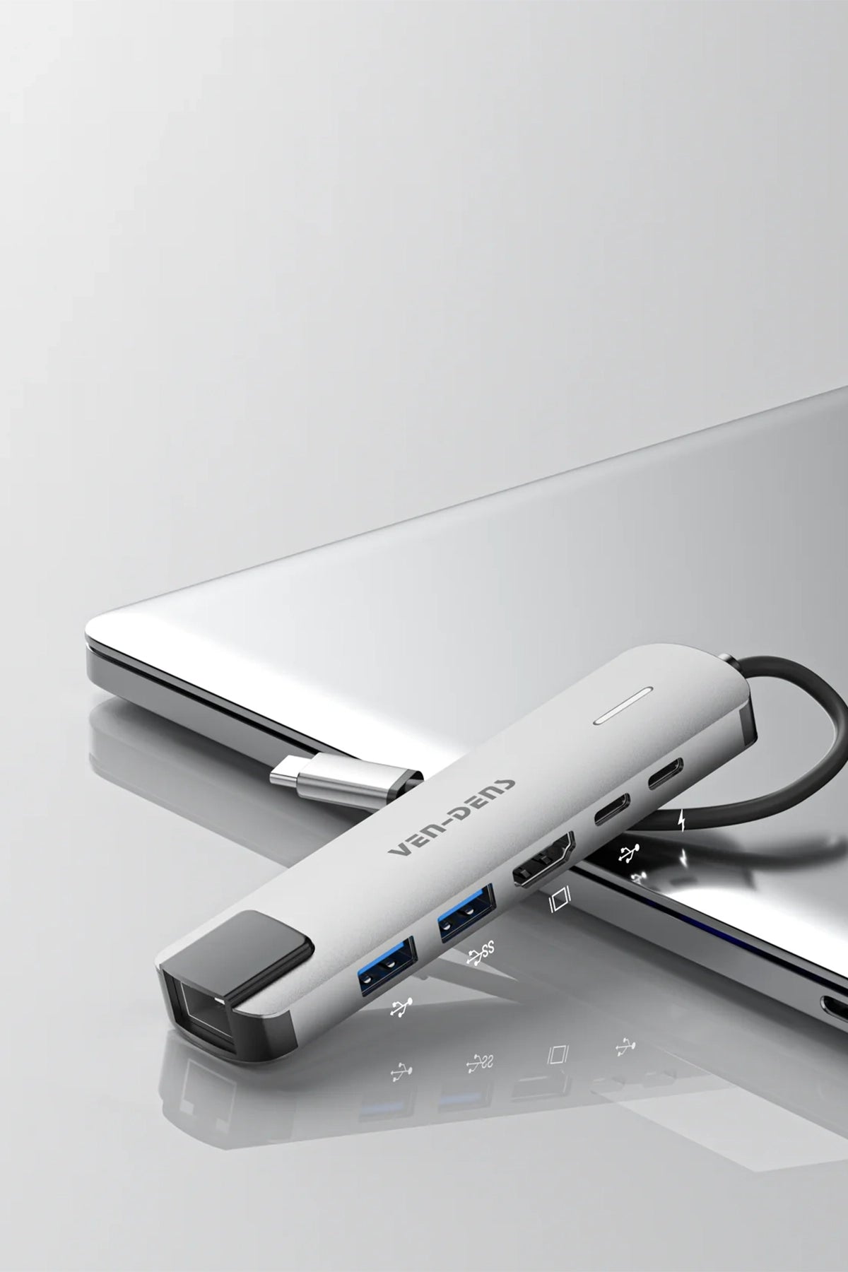 Vendens VD-ADP019 6'sı 1 Arada USB-C Hub, 4K HDMI, USB 3.0, PD 90W, RJ45 Ethernet