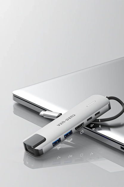 Vendens VD-ADP019 6'sı 1 Arada USB-C Hub, 4K HDMI, USB 3.0, PD 90W, RJ45 Ethernet