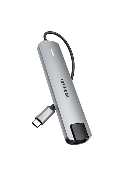 Vendens VD-ADP020 8'i 1 Arada USB-C Hub, 4K HDMI, 90W PD, USB 3.0, RJ45, SD/TF