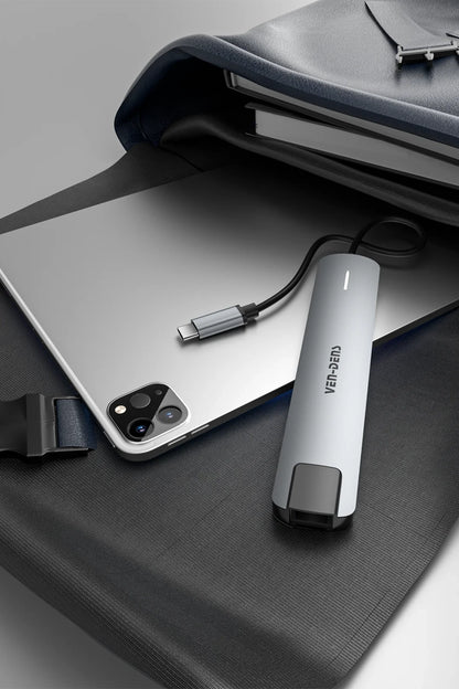 Vendens VD-ADP020 8'i 1 Arada USB-C Hub, 4K HDMI, 90W PD, USB 3.0, RJ45, SD/TF