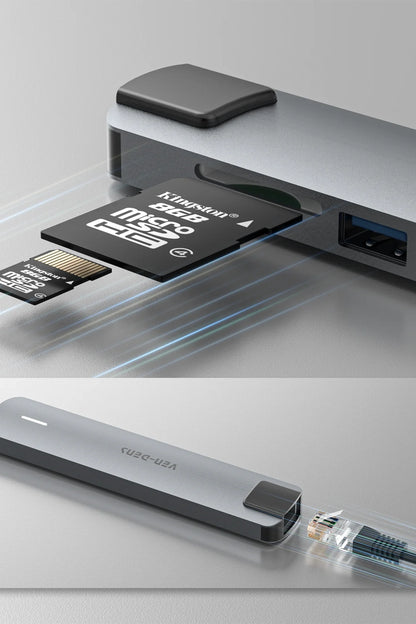 Vendens VD-ADP020 8'i 1 Arada USB-C Hub, 4K HDMI, 90W PD, USB 3.0, RJ45, SD/TF