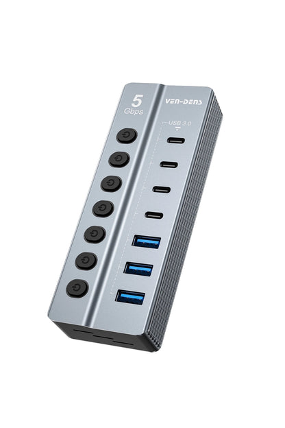 Vendens VD-ADP050 7 Portlu USB Hub, 3x USB-A + 4x USB-C, 5Gbps Hızlı Veri Aktarımı, Alüminyum Gövde