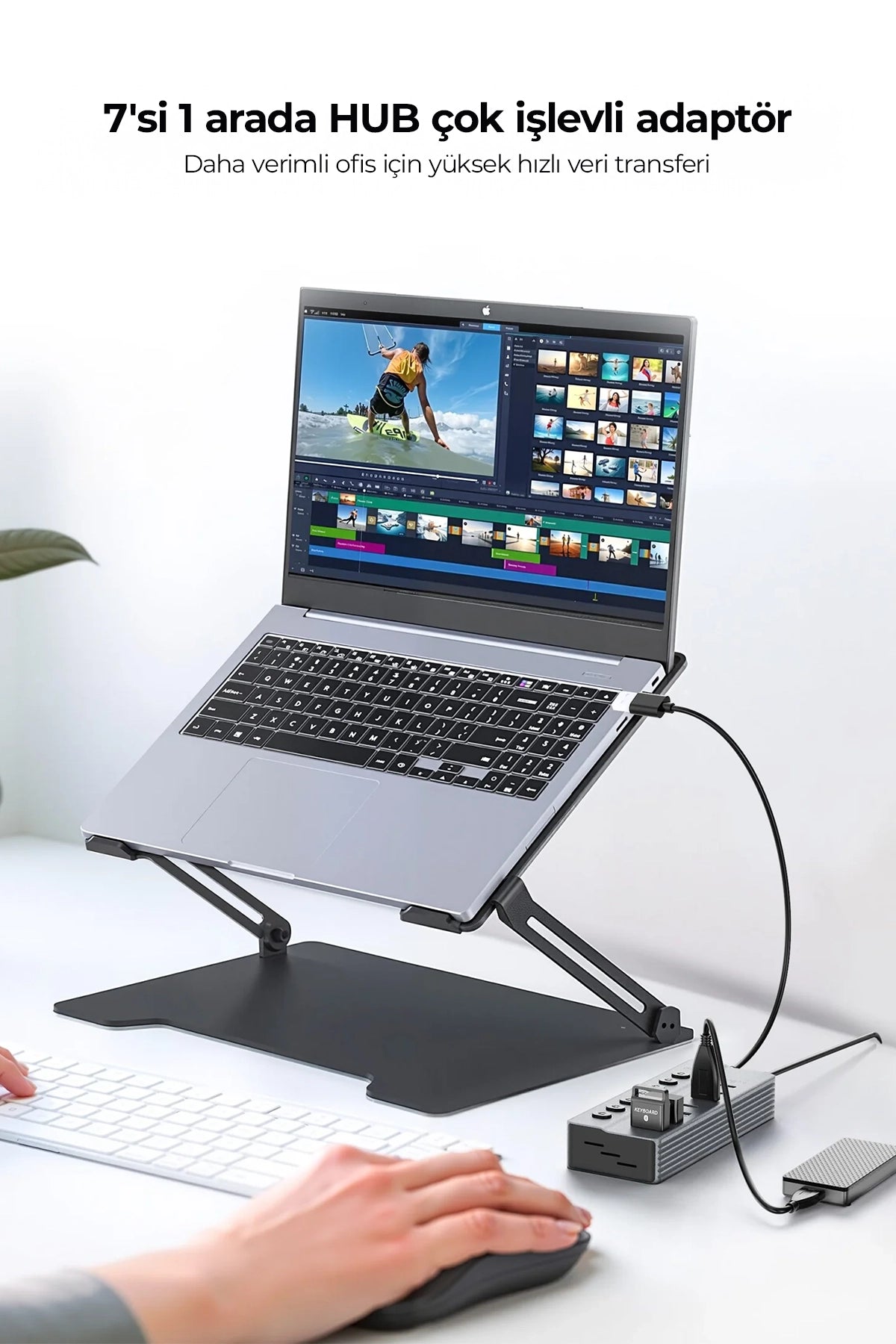 Vendens VD-ADP050 7 Portlu USB Hub, 3x USB-A + 4x USB-C, 5Gbps Hızlı Veri Aktarımı, Alüminyum Gövde