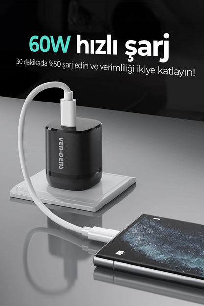 Vendens VD-T001 60W 5'i 1 Arada Şarj Aleti Seyahat Adaptörü Laptop Telefon Hızlı Şarj Kiti