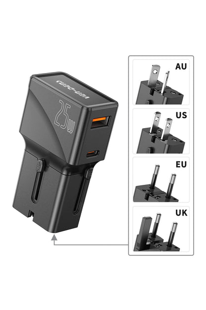 Vendens VD-TA001 25W Type-C Hızlı Şarj Aleti, 4'ü 1 Arada Uluslararası Seyahat Adaptörü