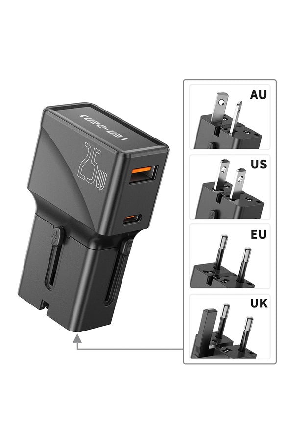 Vendens VD-TA001 25W Type-C Hızlı Şarj Aleti, 4'ü 1 Arada Uluslararası Seyahat Adaptörü