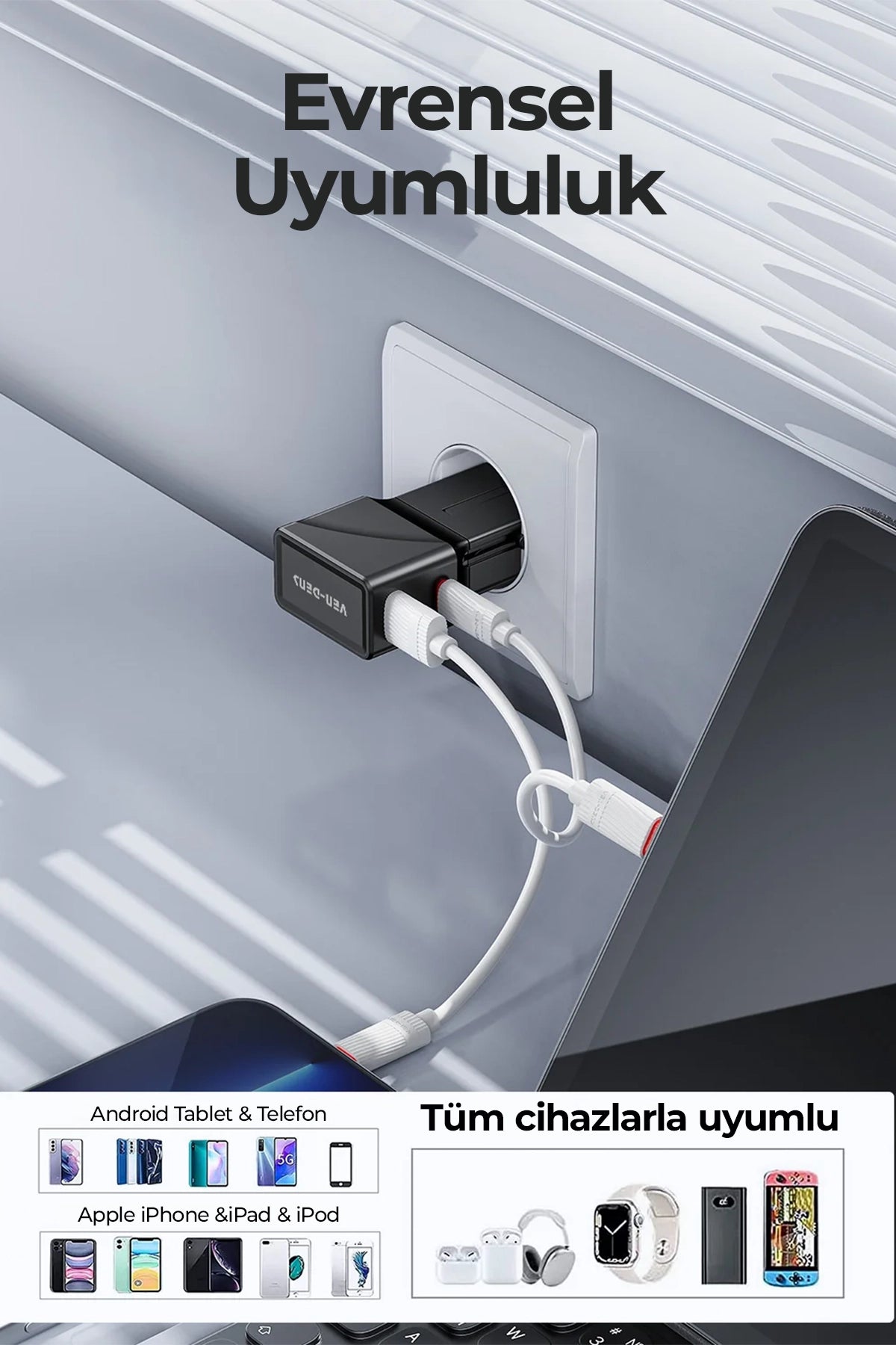 Vendens VD-TA001 25W Type-C Hızlı Şarj Aleti, 4'ü 1 Arada Uluslararası Seyahat Adaptörü