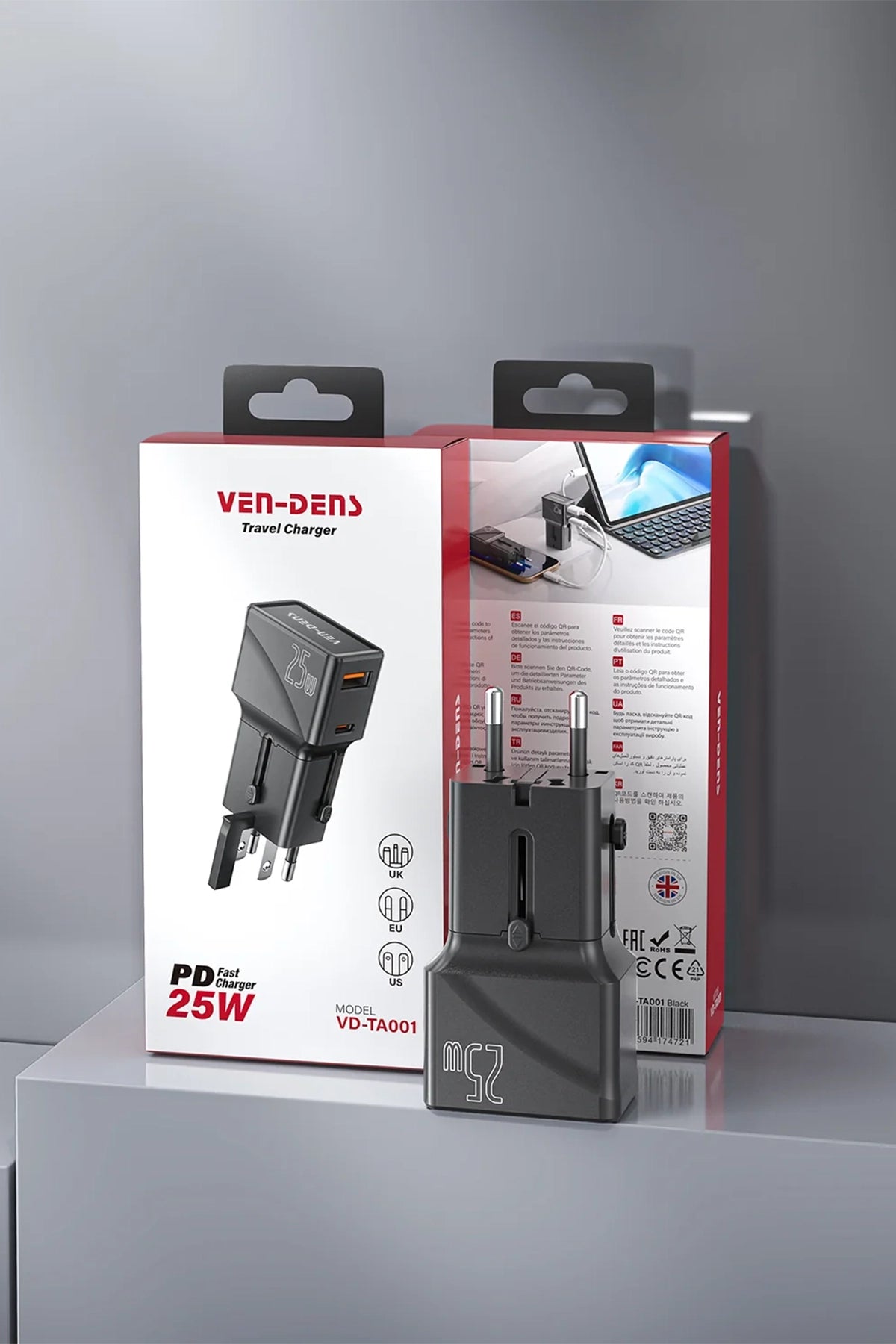 Vendens VD-TA001 25W Type-C Hızlı Şarj Aleti, 4'ü 1 Arada Uluslararası Seyahat Adaptörü