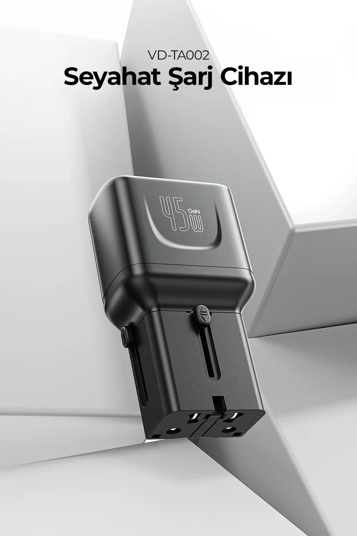 Ven-Dens VD-TA002 45W PD Type-C Hızlı Şarj Aleti, 4'ü 1 Arada Evrensel Seyahat Adaptörü