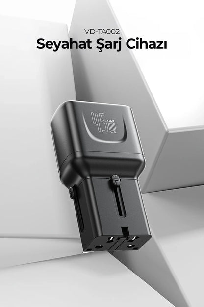 Ven-Dens VD-TA002 45W PD Type-C Hızlı Şarj Aleti, 4'ü 1 Arada Evrensel Seyahat Adaptörü