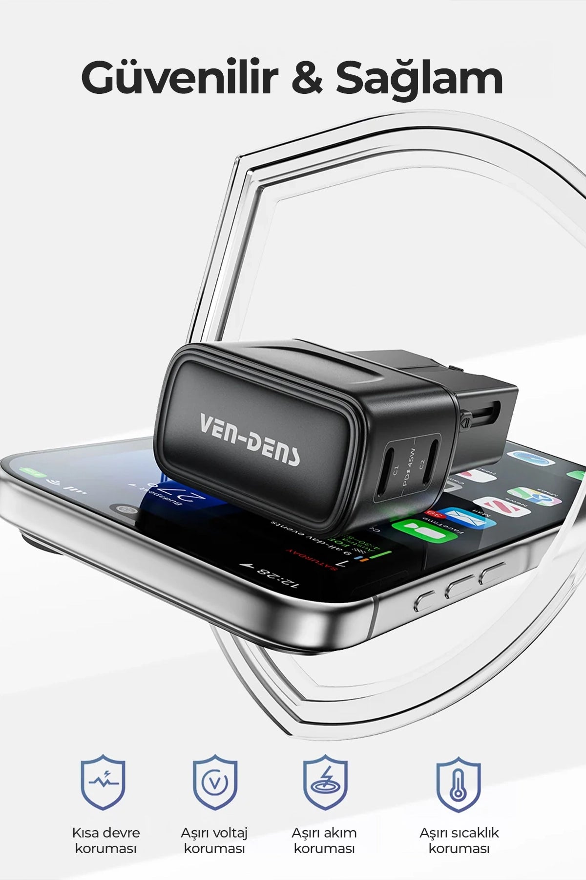 Ven-Dens VD-TA002 45W PD Type-C Hızlı Şarj Aleti, 4'ü 1 Arada Evrensel Seyahat Adaptörü