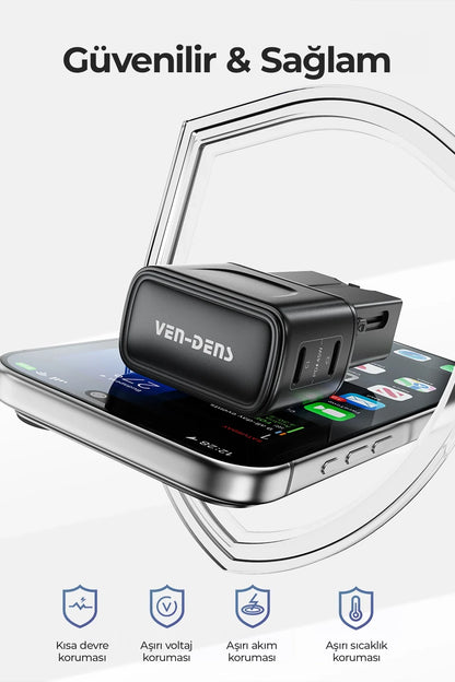 Ven-Dens VD-TA002 45W PD Type-C Hızlı Şarj Aleti, 4'ü 1 Arada Evrensel Seyahat Adaptörü