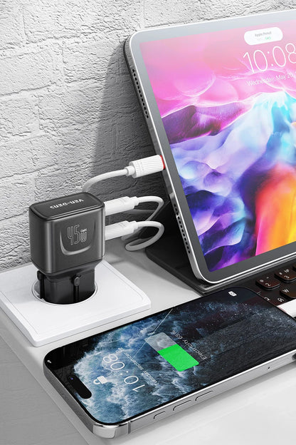 Ven-Dens VD-TA002 45W PD Type-C Hızlı Şarj Aleti, 4'ü 1 Arada Evrensel Seyahat Adaptörü