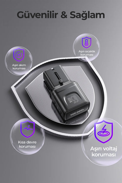 Vendens VD-TA003 65W Type-C Hızlı Şarj Aleti, 4'ü 1 Arada Uluslararası Seyahat Adaptörü