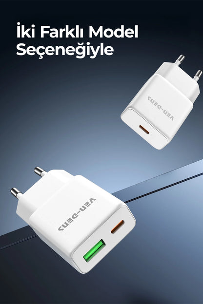 Vendens VD-TC017BAC 30W Type-C Hızlı Şarj Aleti, USB-A + USB-C Çift Çıkışlı Adaptör