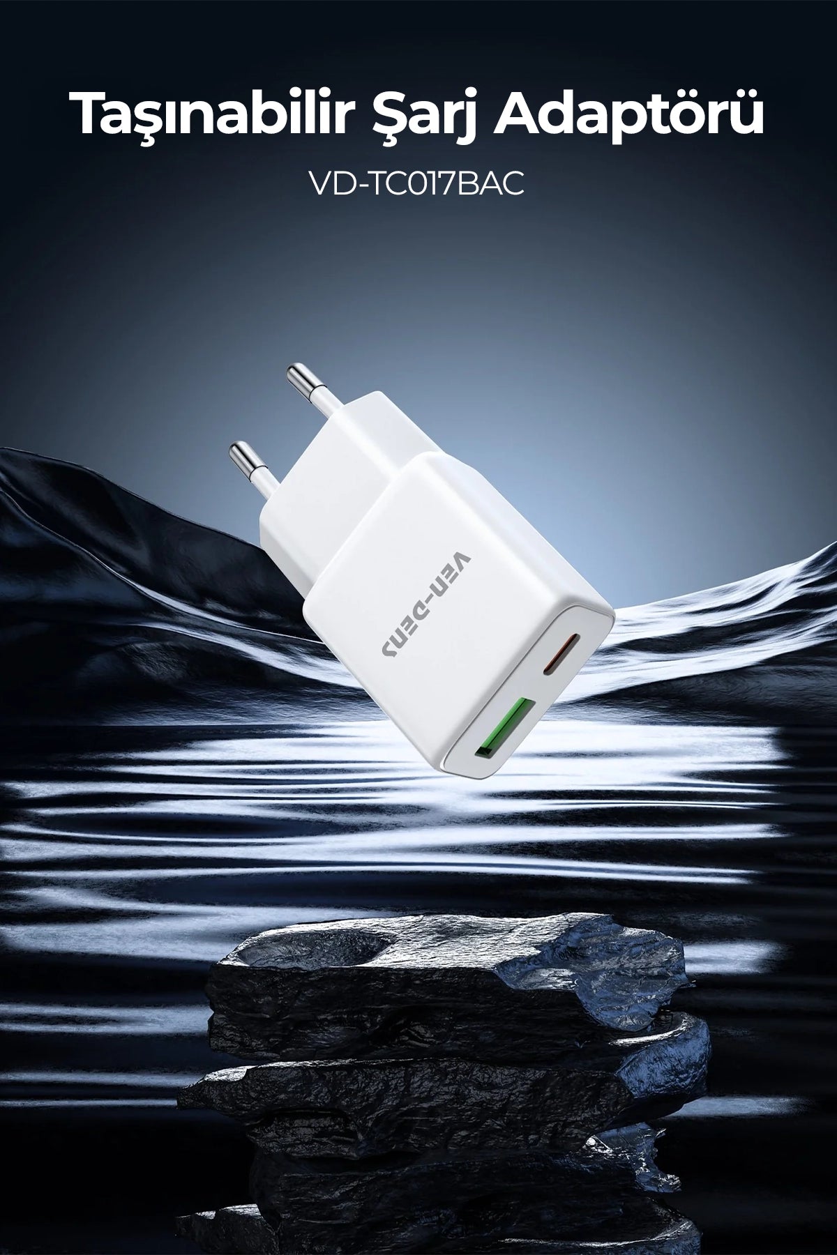 Vendens VD-TC017BAC 30W Type-C Hızlı Şarj Aleti, USB-A + USB-C Çift Çıkışlı Adaptör